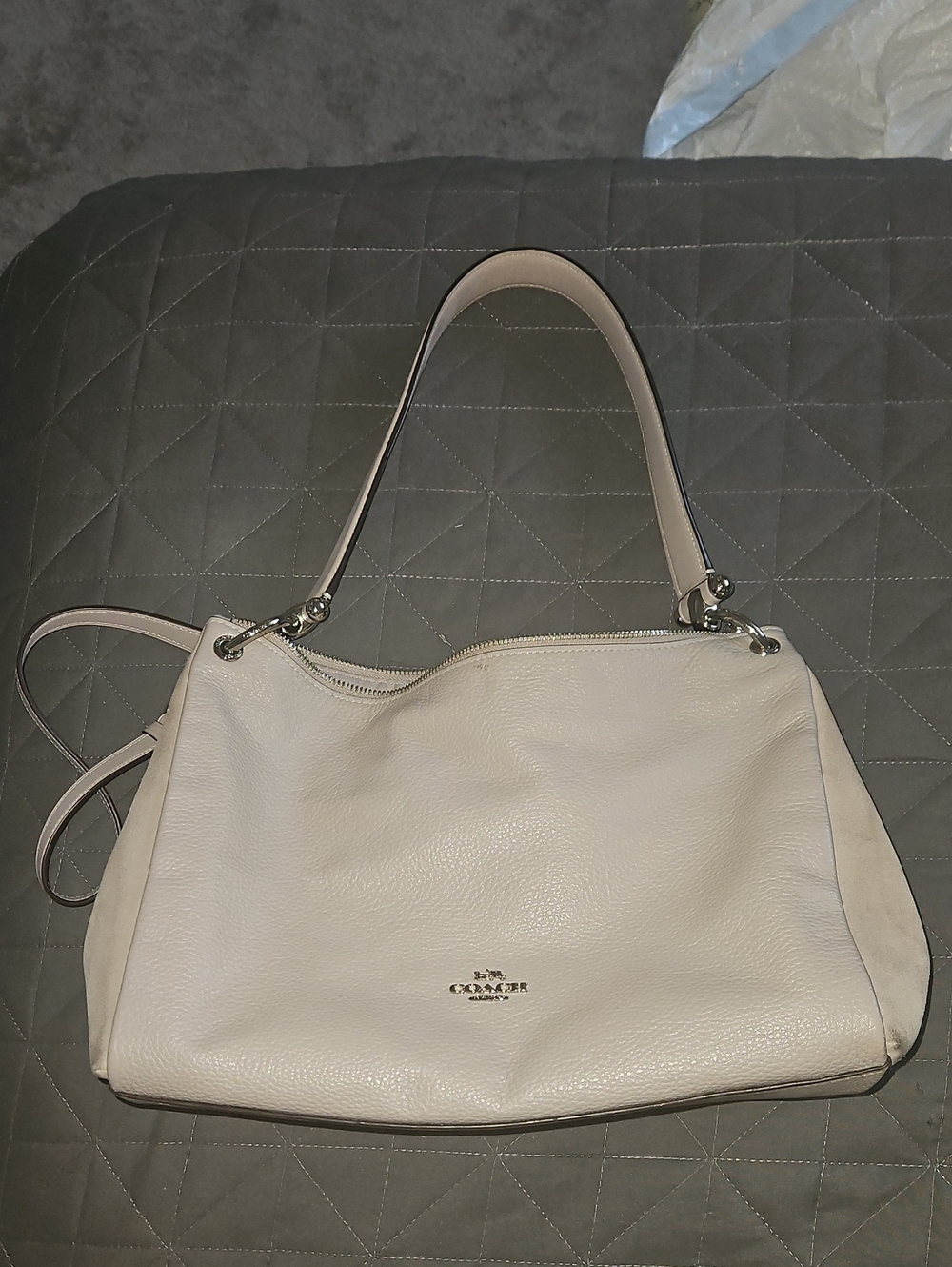 Coach Pebbled Leather Shoulder Bag in Light Taupe/Cream